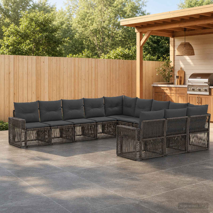 Havesofa Sæt 11 stk. Grå og Mørkegrå polyrattan