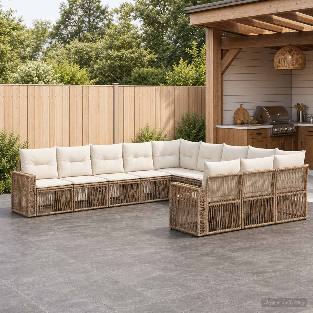 Havesofa Sæt 11 stk. Beige og cremehvid polyrattan