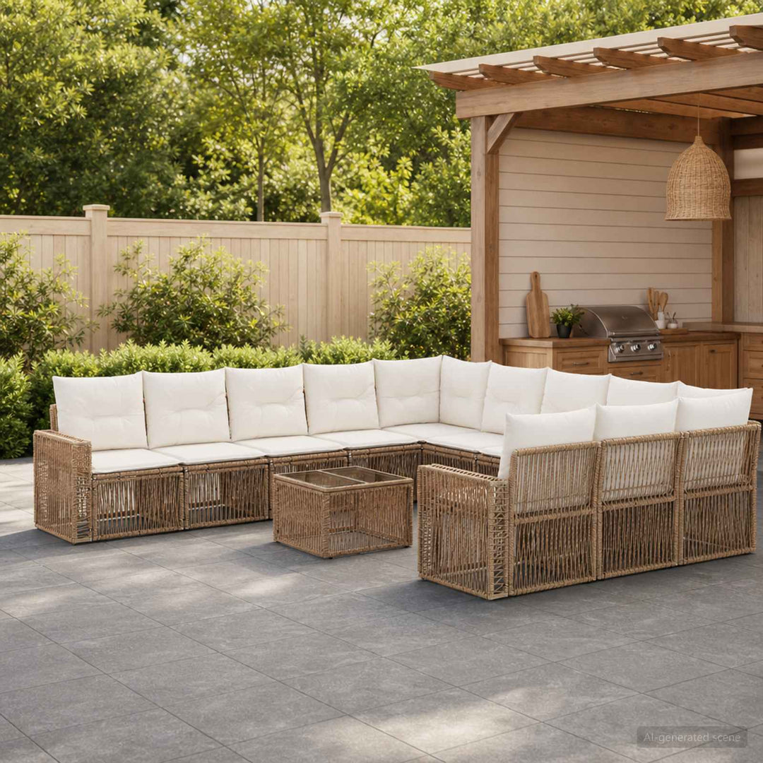 Havesofa Sæt 12 stk. Beige og cremehvid polyrattan
