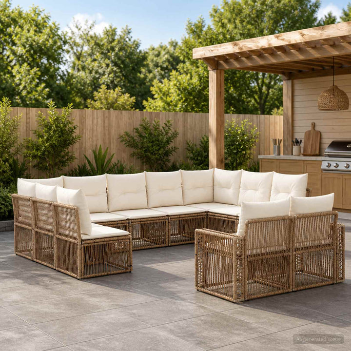 Havesofa Sæt 12 stk. Beige og cremehvid polyrattan