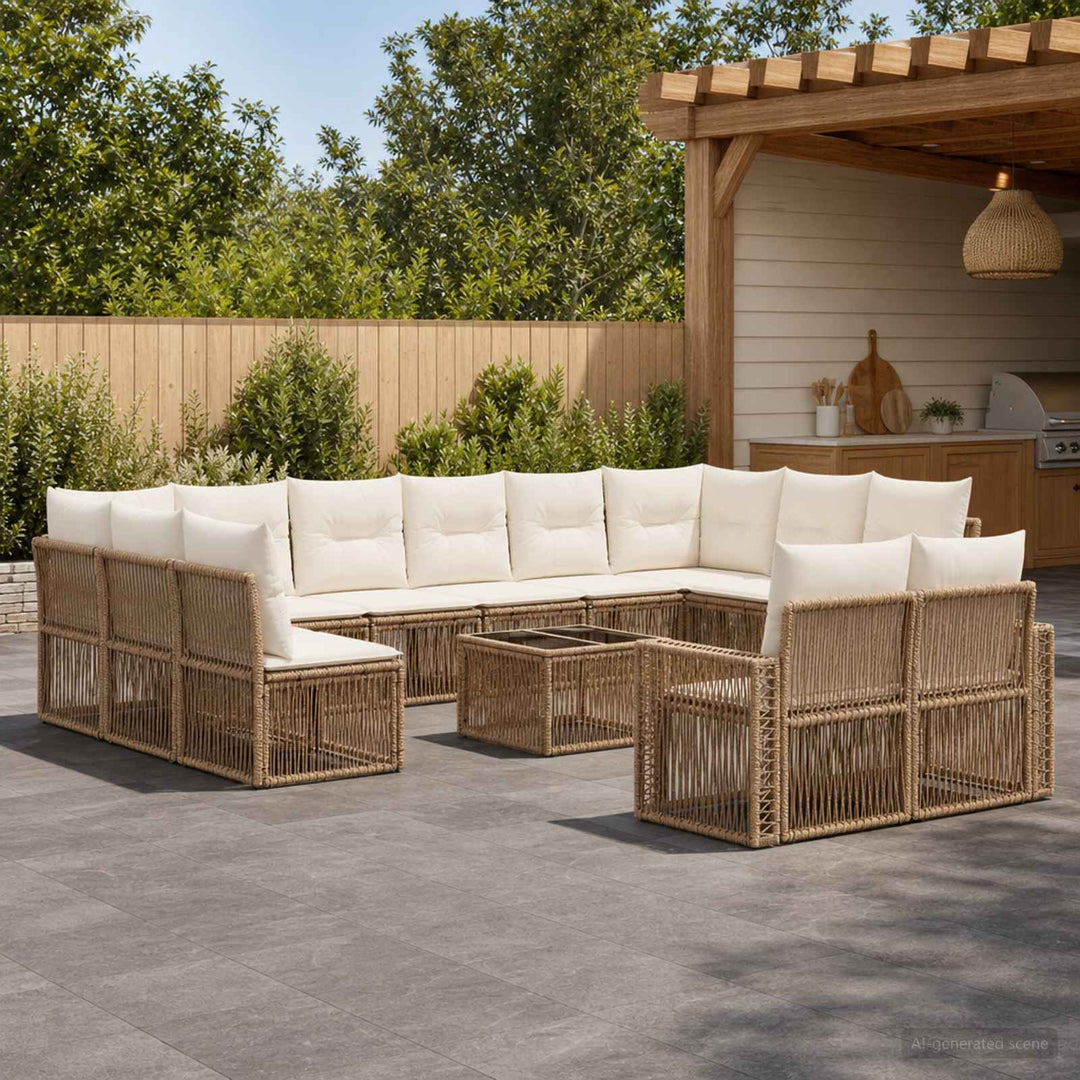 Havesofa Sæt 13 stk. Beige og cremehvid polyrattan