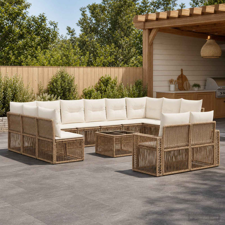 Havesofa Sæt 13 stk. Beige og cremehvid polyrattan