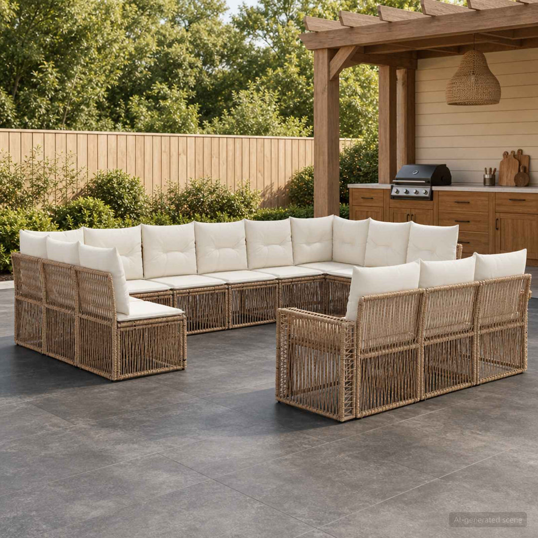 Havesofa Sæt 13 stk. Beige og cremehvid polyrattan