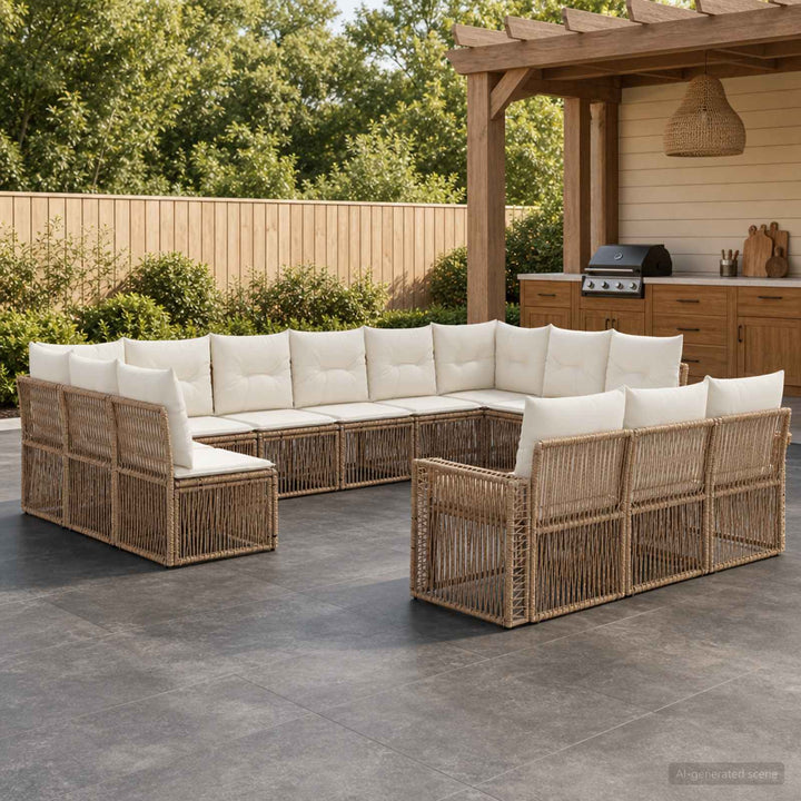 Havesofa Sæt 13 stk. Beige og cremehvid polyrattan