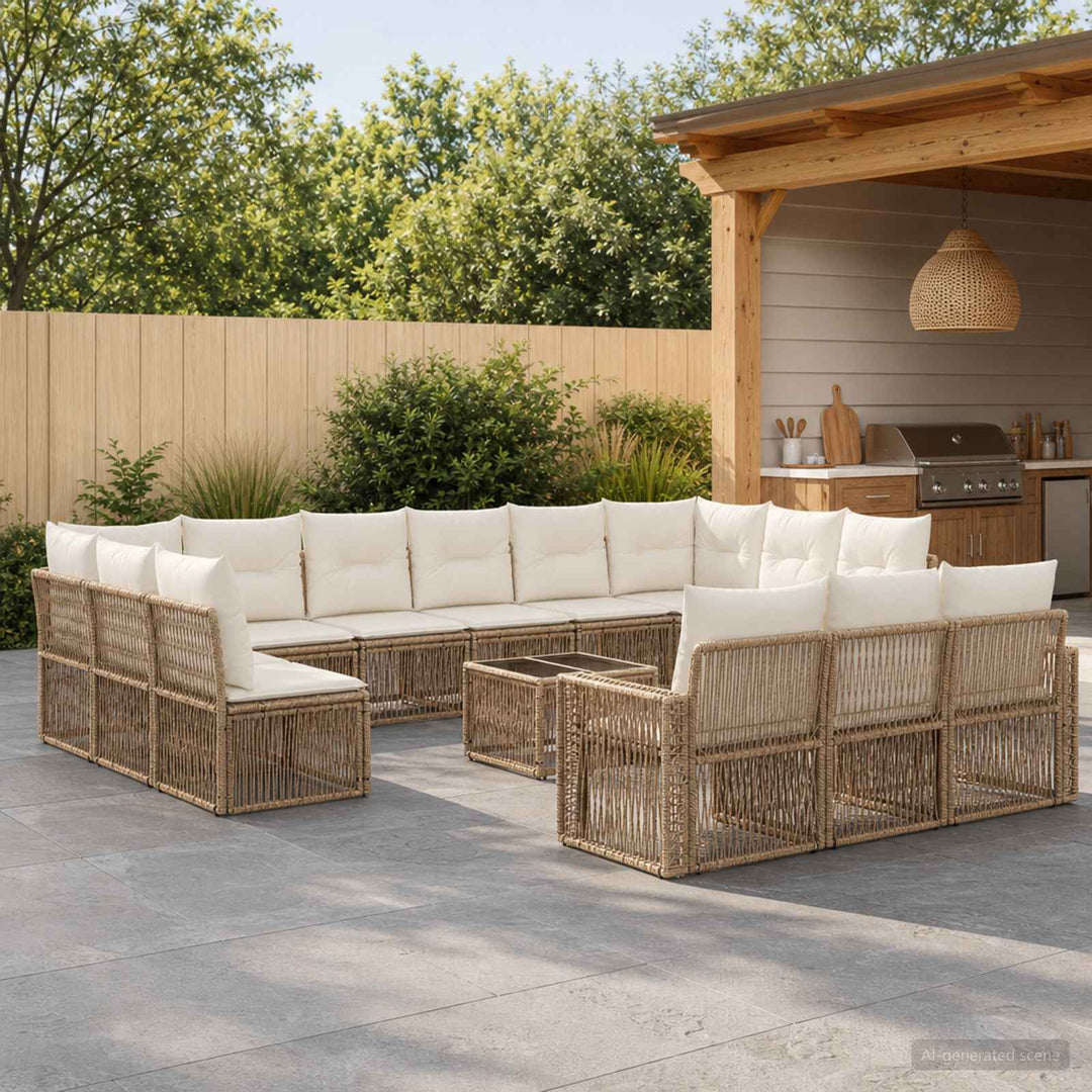 Havesofa Sæt 14 stk. Beige og cremehvid polyrattan