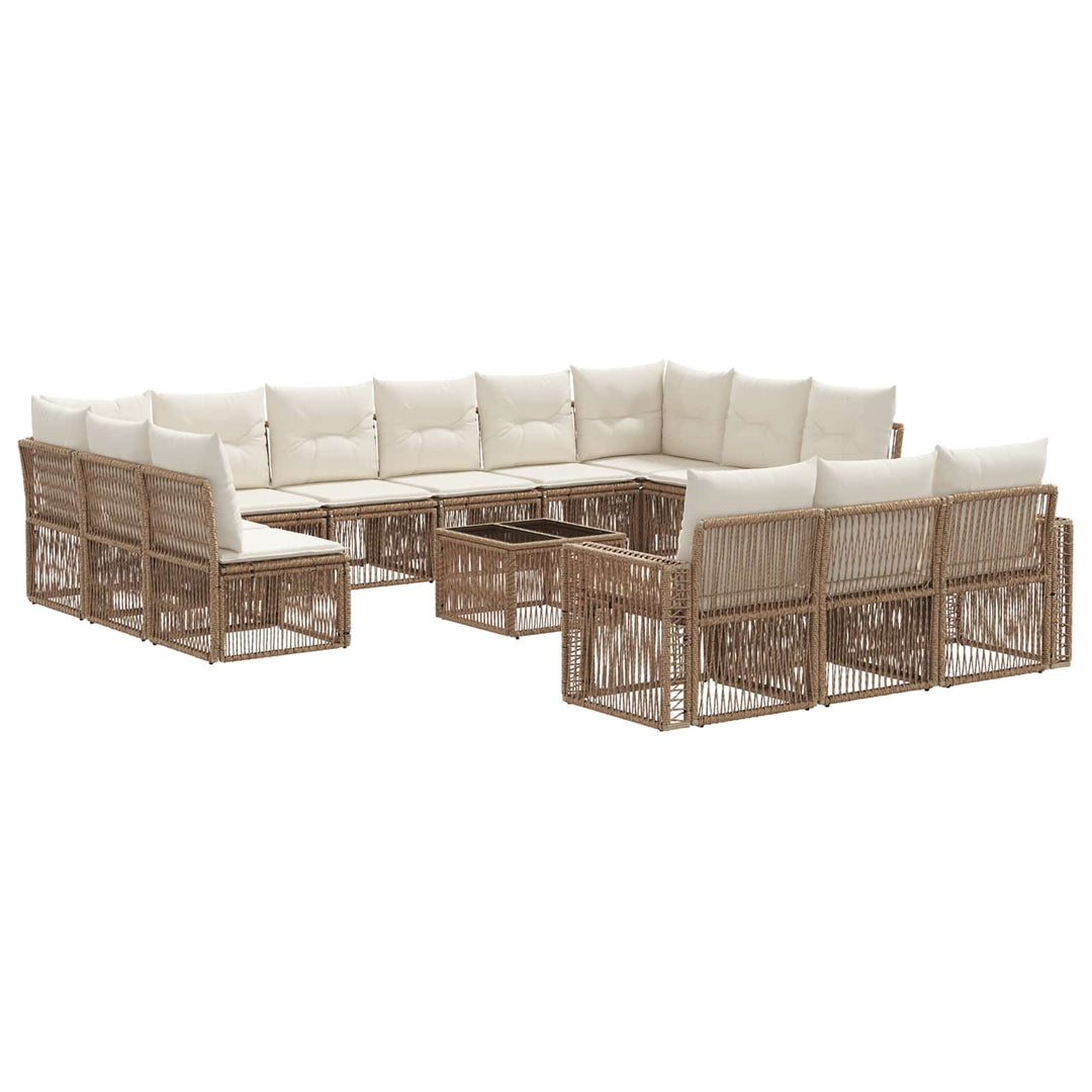 Havesofa Sæt 14 stk. Beige og cremehvid polyrattan