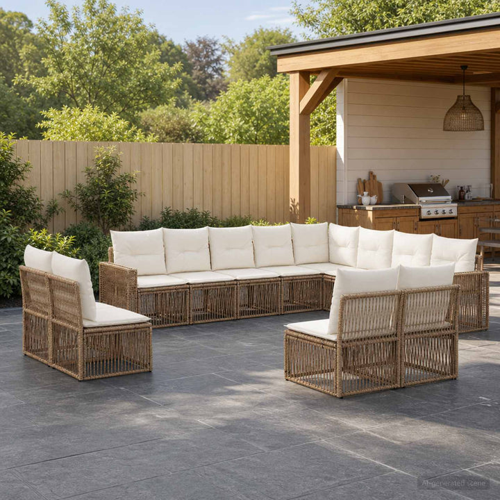 Havesofa Sæt 12 stk. Beige og cremehvid polyrattan