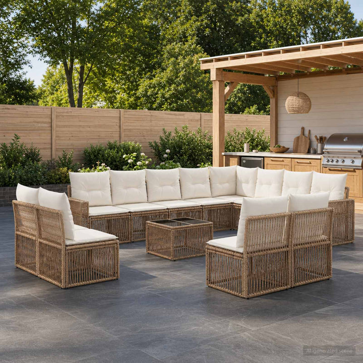 Havesofa Sæt 13 stk. Beige og cremehvid polyrattan