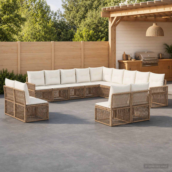 Havesofa Sæt 13 stk. Beige og cremehvid polyrattan