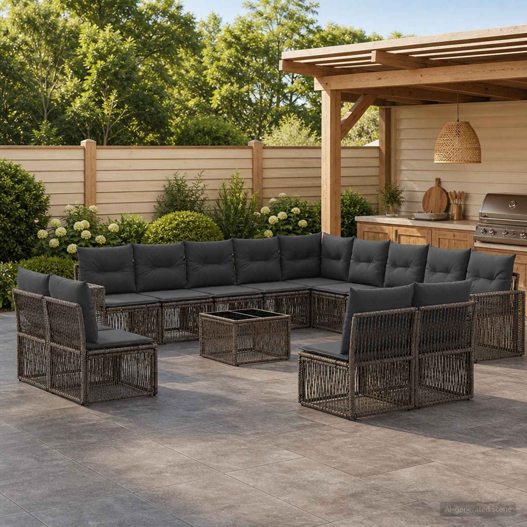 Havesofa Sæt 14 stk. Grå og Mørkegrå polyrattan