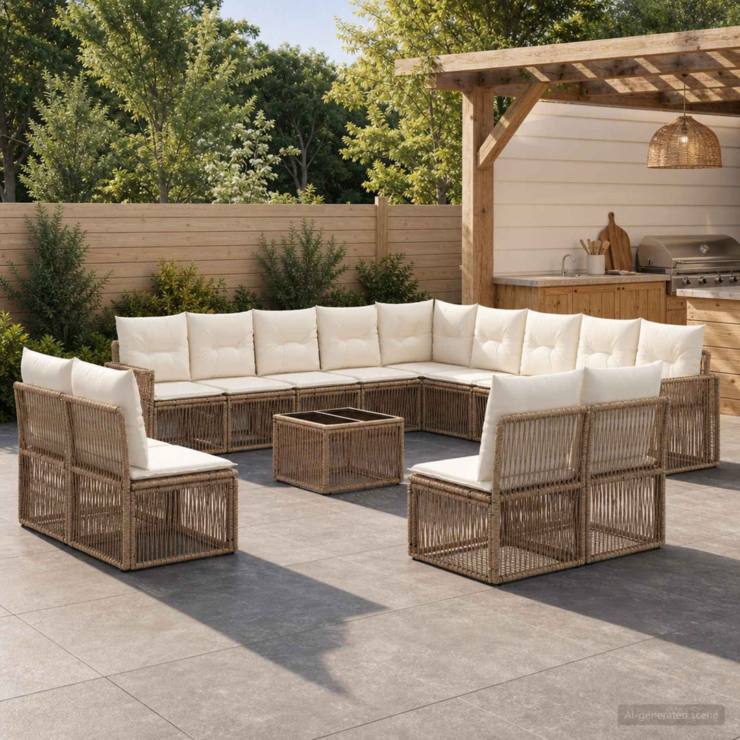 Havesofa Sæt 14 stk. Beige og cremehvid polyrattan