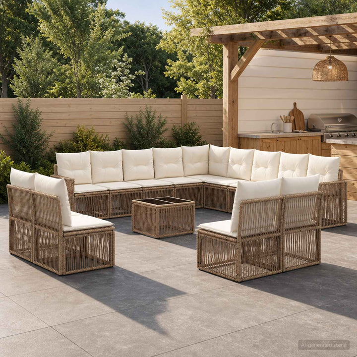 Havesofa Sæt 14 stk. Beige og cremehvid polyrattan