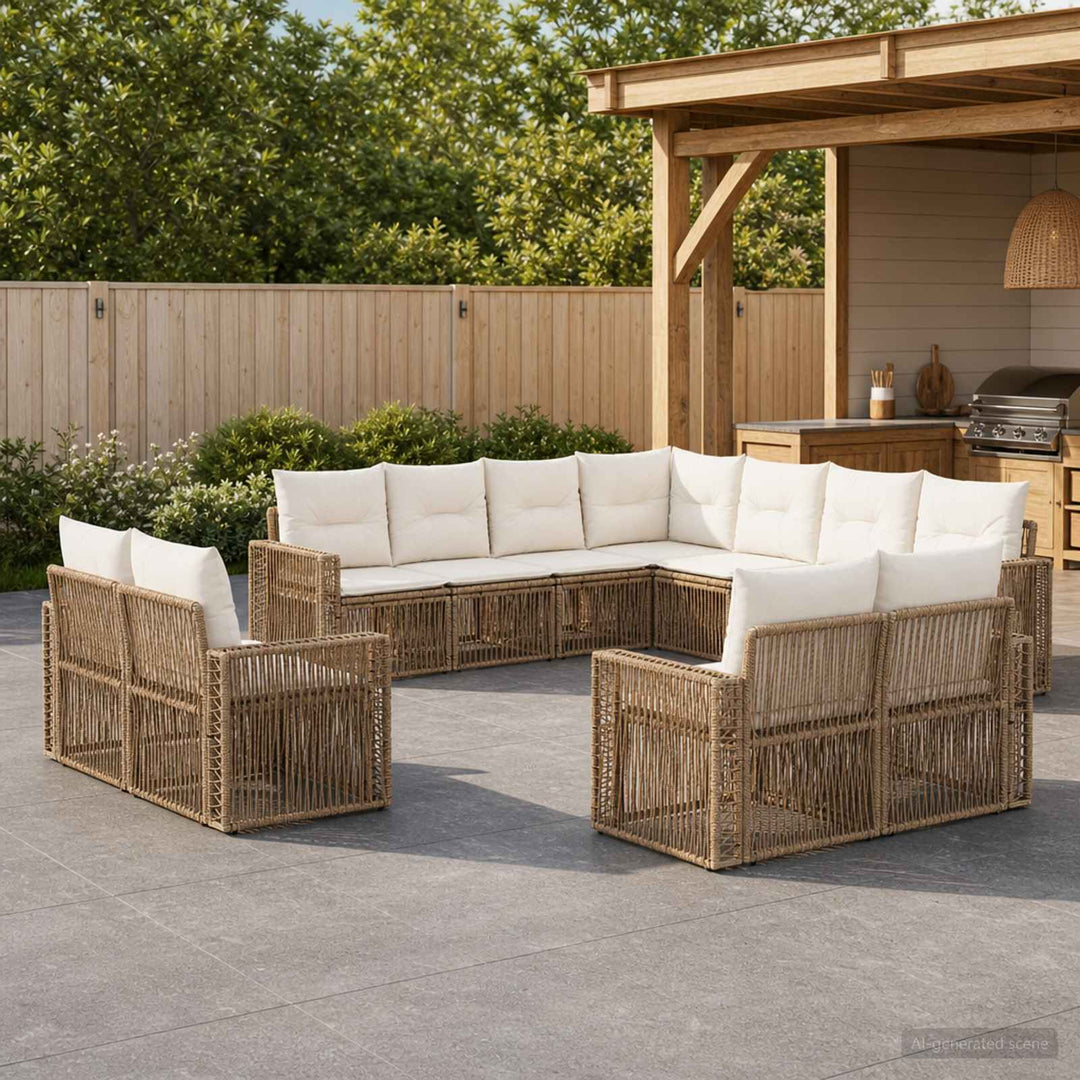Havesofa Sæt 11 stk. Beige og cremehvid polyrattan