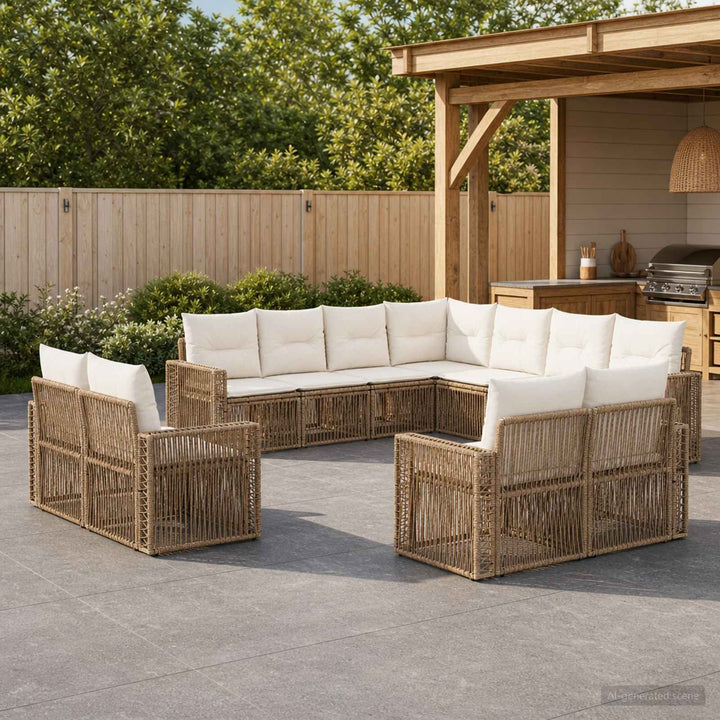 Havesofa Sæt 11 stk. Beige og cremehvid polyrattan