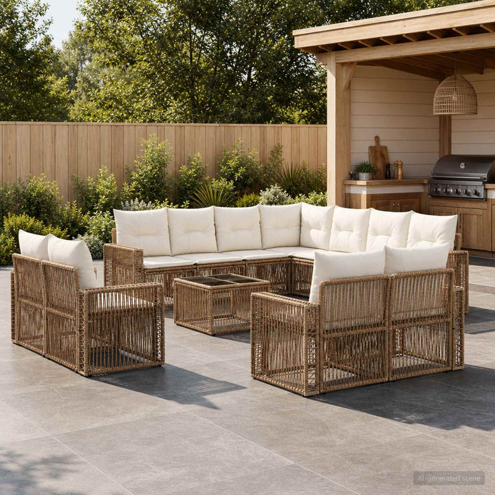 Havesofa Sæt 12 stk. Beige og cremehvid polyrattan