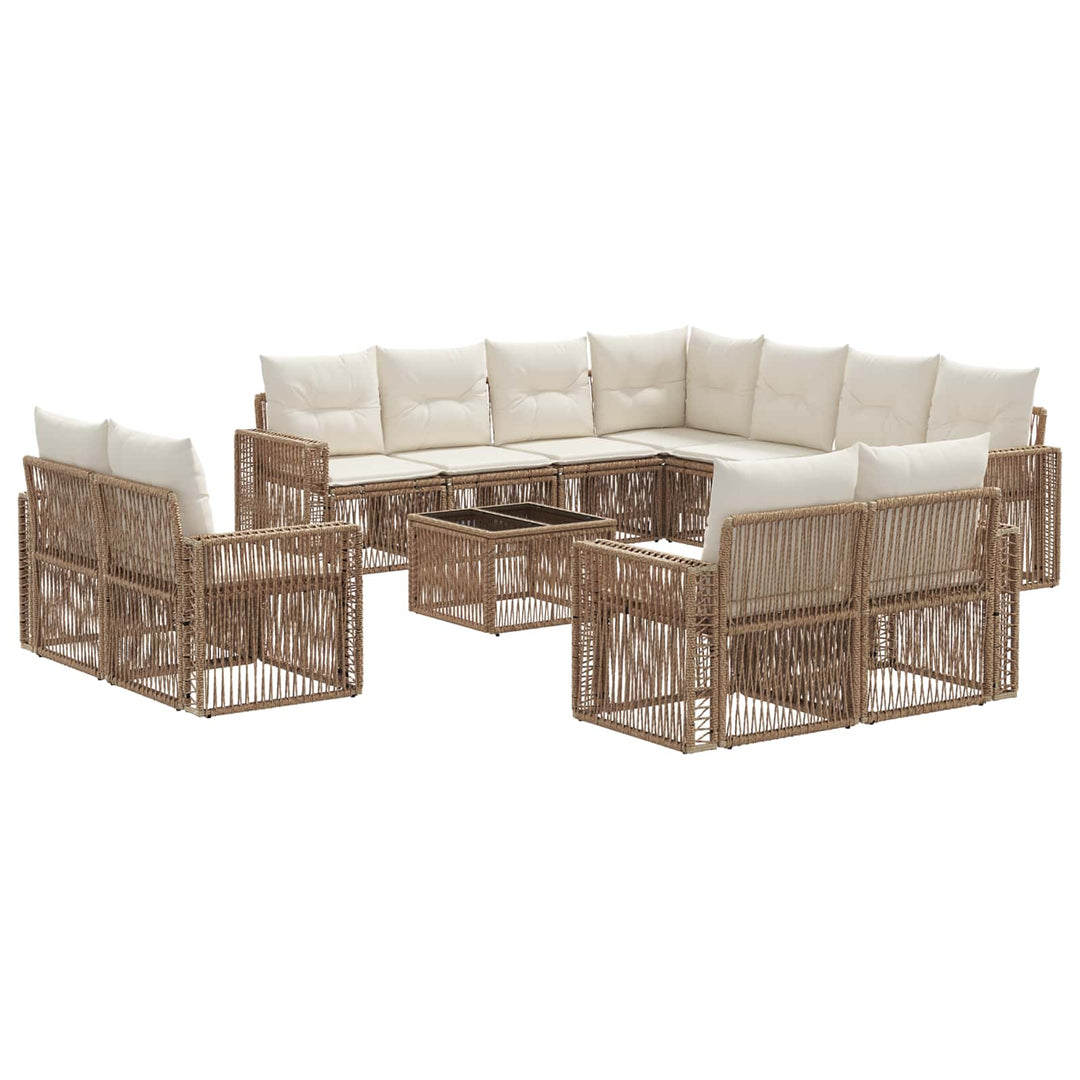 Havesofa Sæt 12 stk. Beige og cremehvid polyrattan