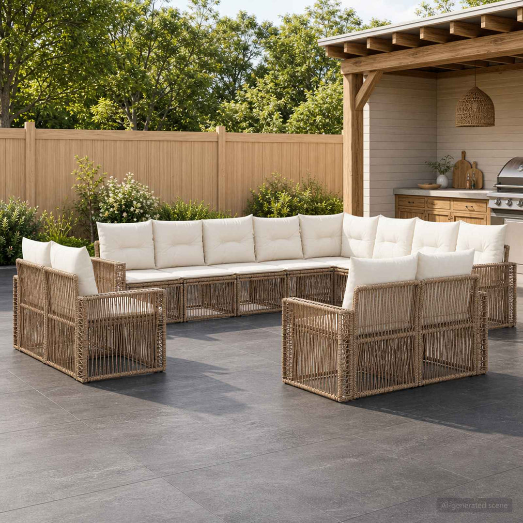 Havesofa Sæt 12 stk. Beige og cremehvid polyrattan