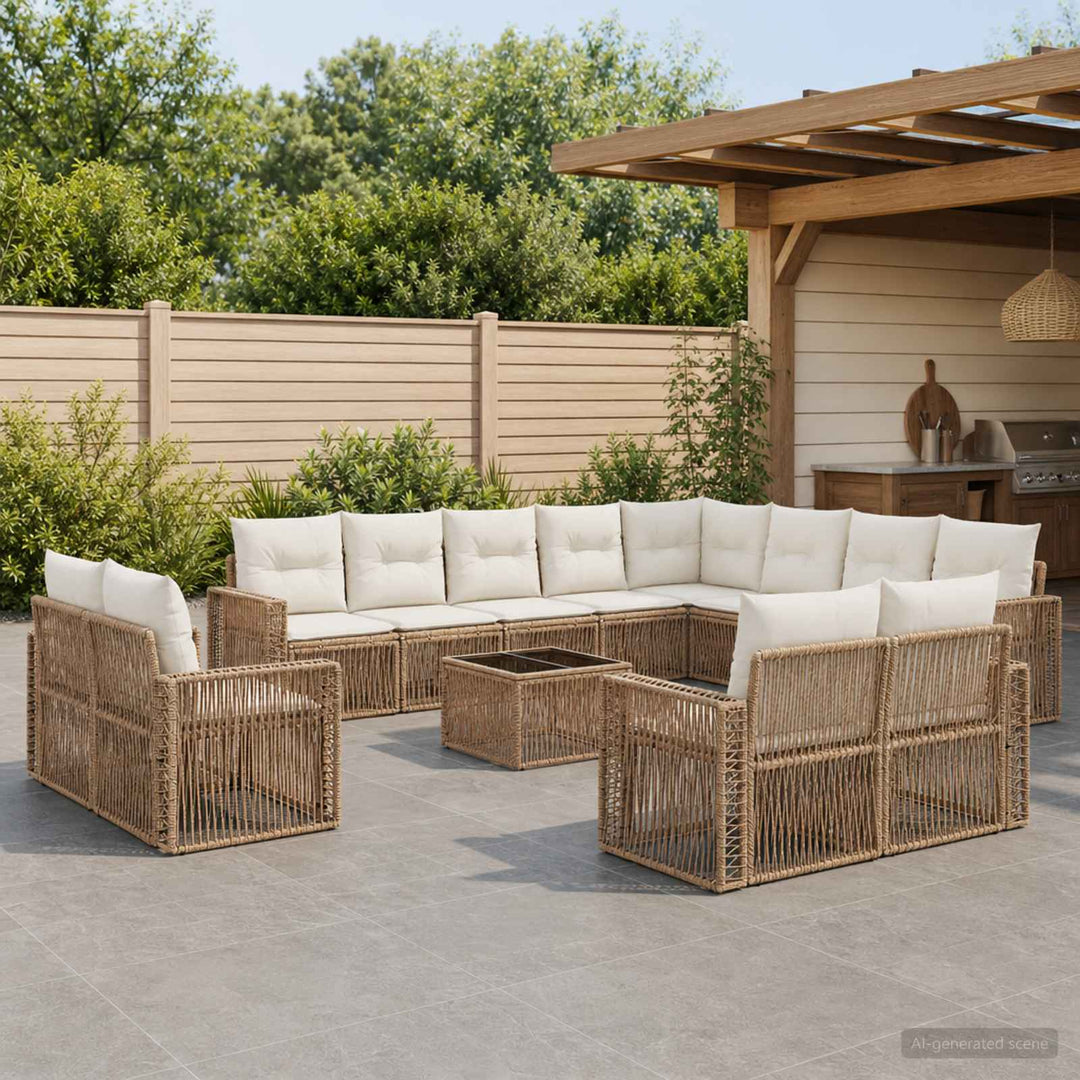 Havesofa Sæt 13 stk. Beige og cremehvid polyrattan