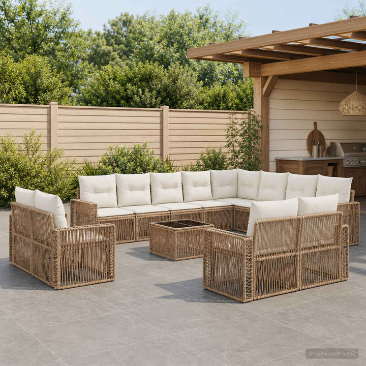 Havesofa Sæt 13 stk. Beige og cremehvid polyrattan