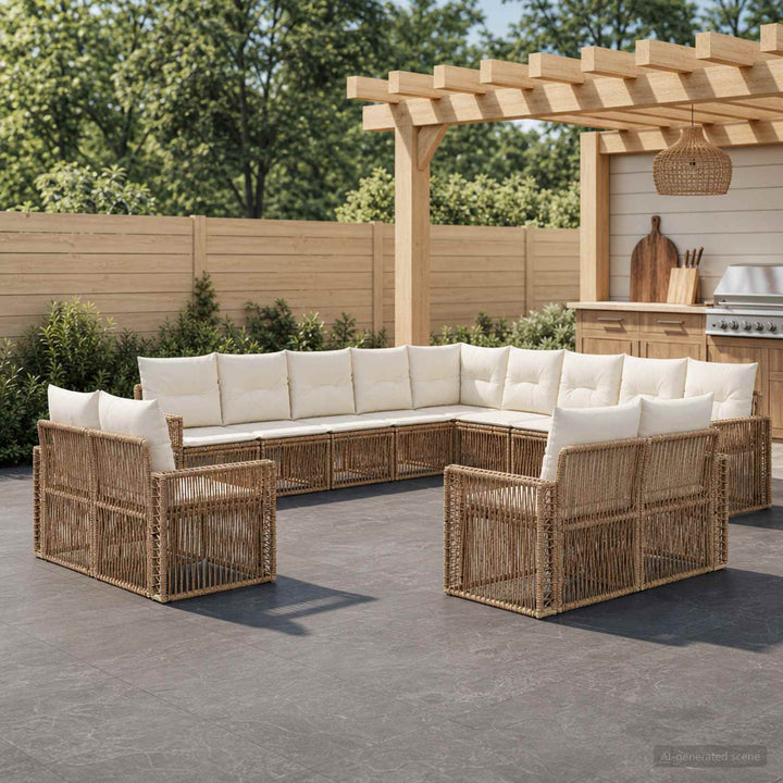 Havesofa Sæt 13 stk. Beige og cremehvid polyrattan