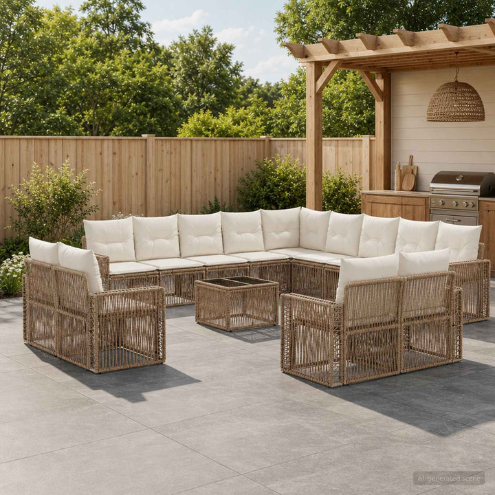 Havesofa Sæt 14 stk. Beige og cremehvid polyrattan