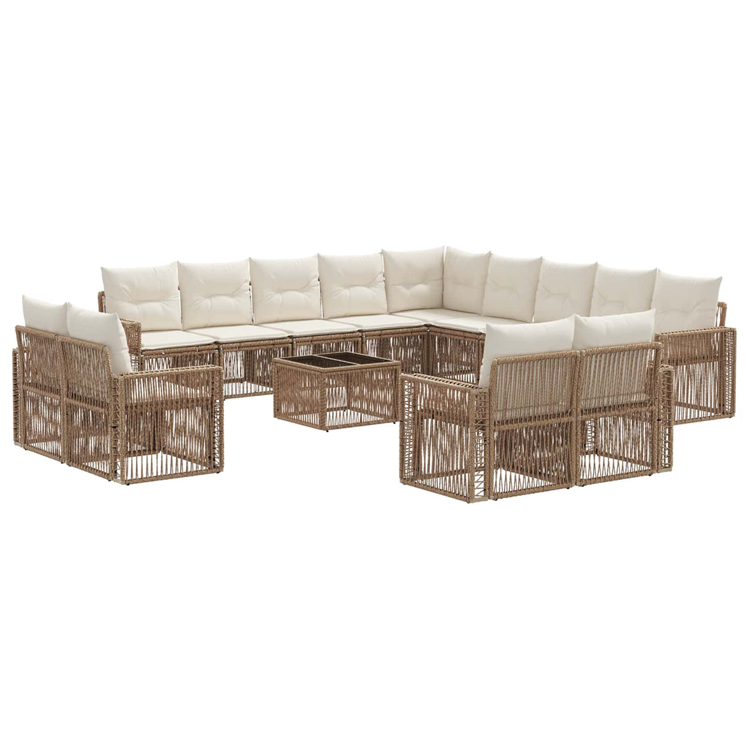 Havesofa Sæt 14 stk. Beige og cremehvid polyrattan