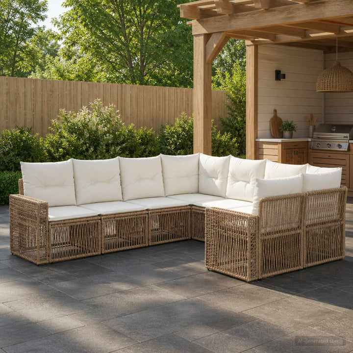 Havesofa Sæt 8 stk. 8-Antal sæder Beige og cremehvid polyrattan