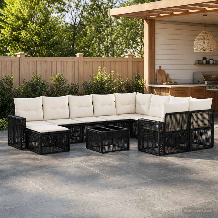 Havesofa Sæt 11 stk. Sort polyrattan
