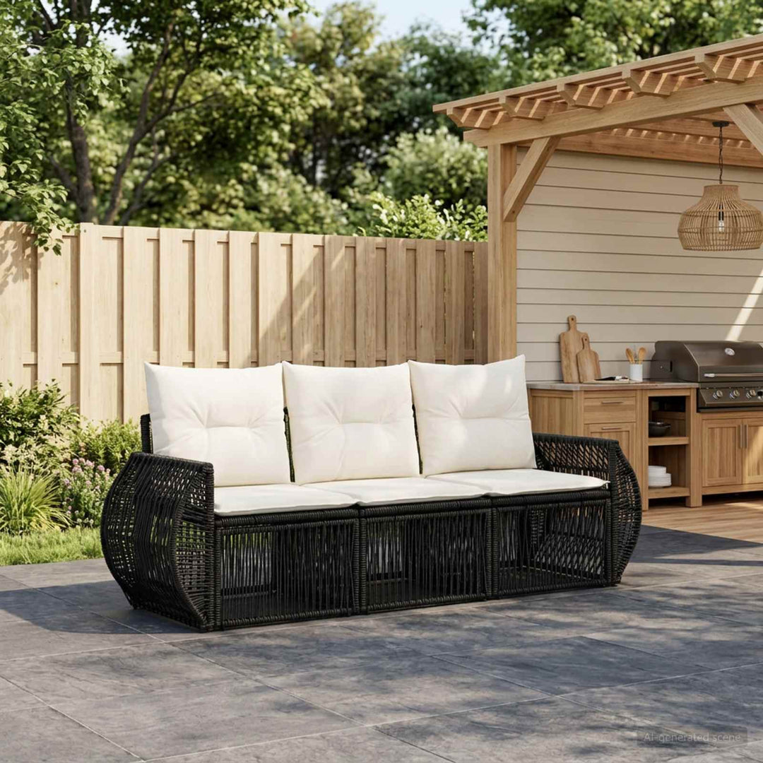Havesofa Sæt 3 stk. Sort og Cremehvid polyrattan