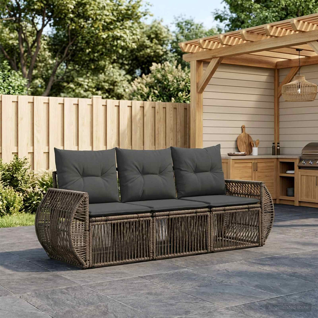 Havesofa Sæt 3 stk. Grå og Mørkegrå polyrattan
