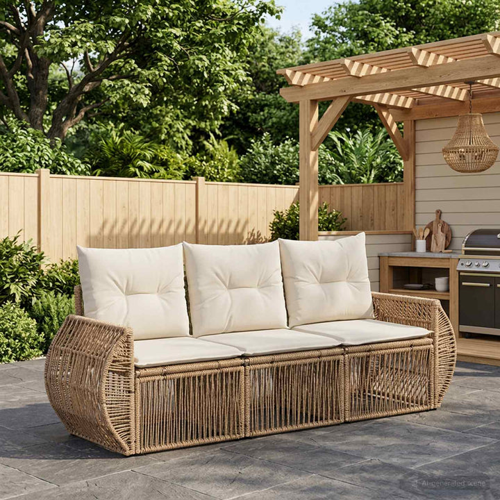 Havesofa Sæt 3 stk. Beige og cremehvid polyrattan
