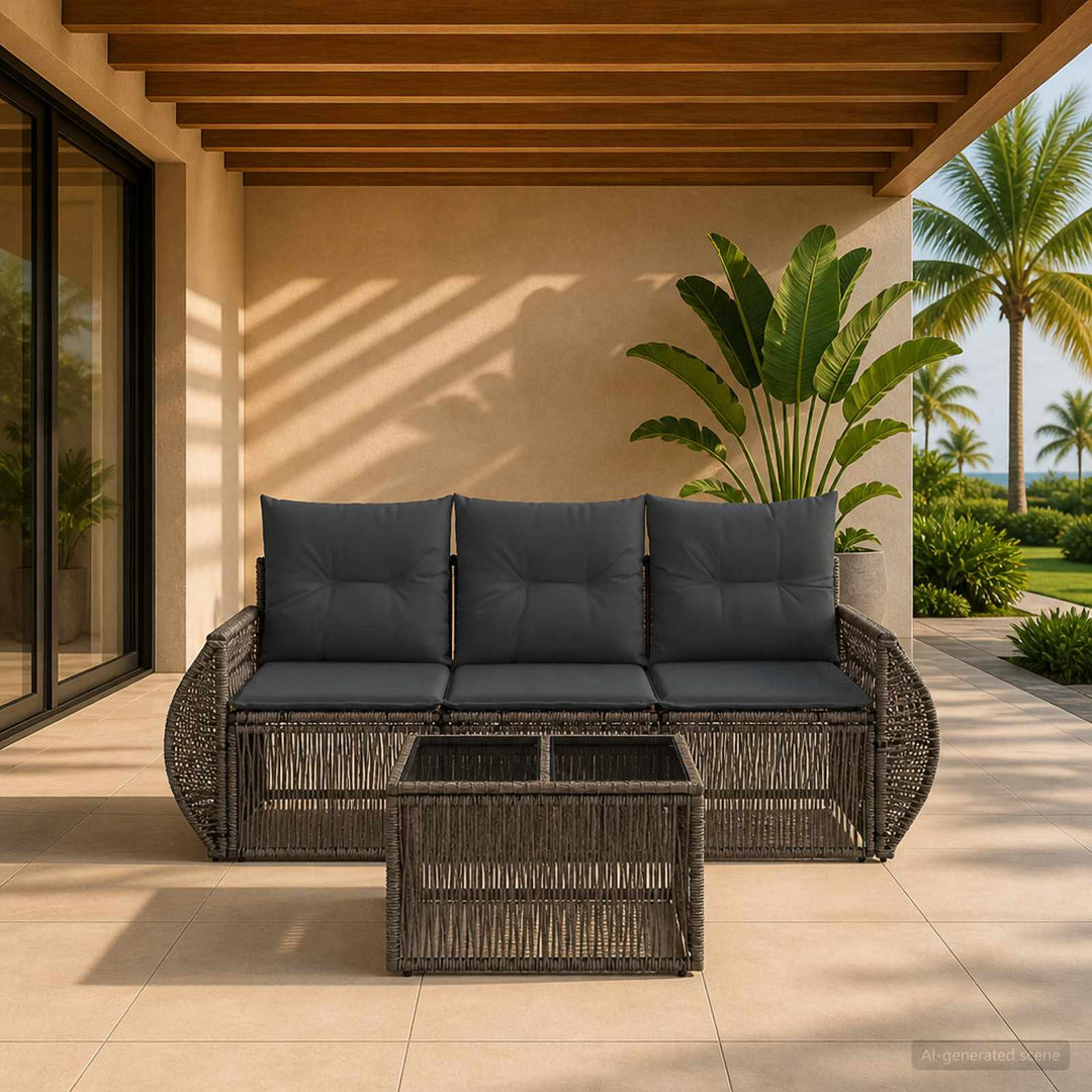 Havesofa Sæt 4 stk. Grå og Mørkegrå polyrattan