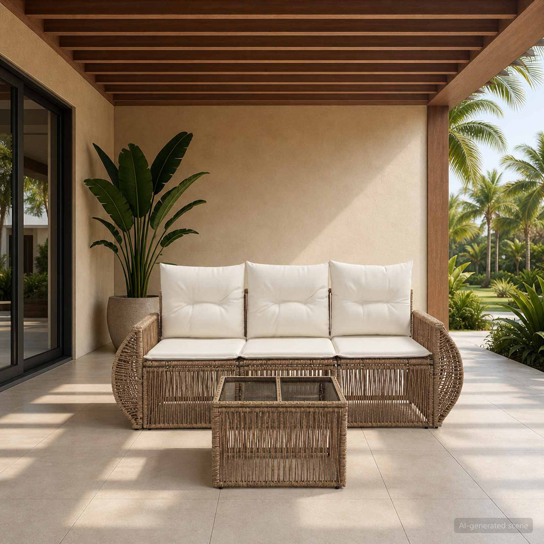 Havesofa Sæt 4 stk. Beige og cremehvid polyrattan