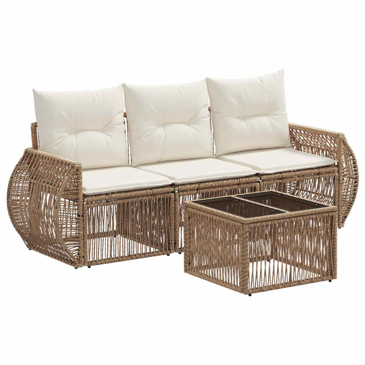 Havesofa Sæt 4 stk. Beige og cremehvid polyrattan