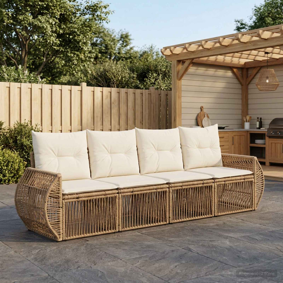 Havesofa Sæt 4 stk. Beige og cremehvid polyrattan