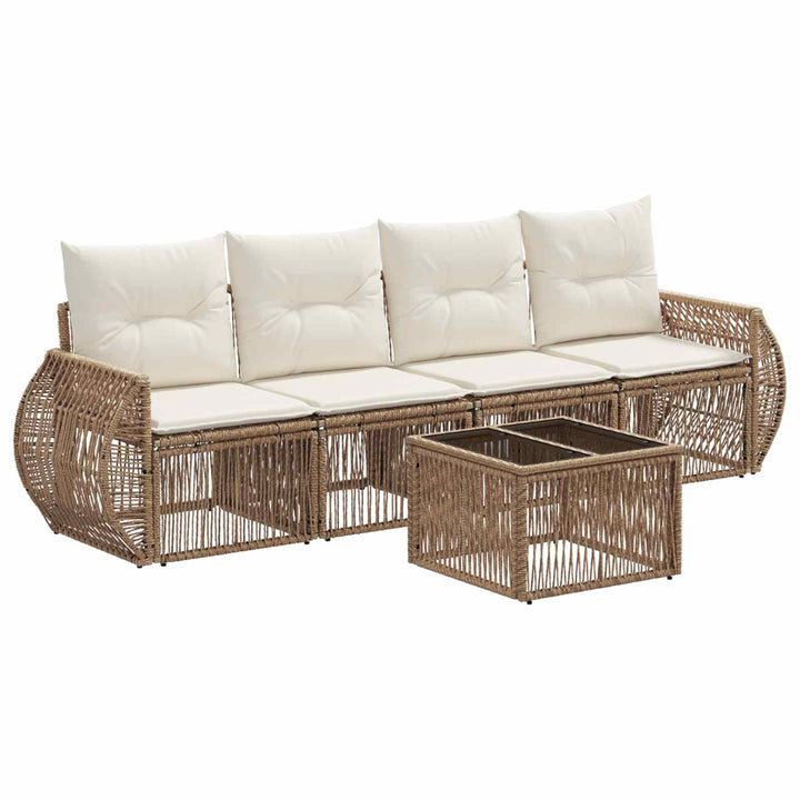 Havesofa Sæt 5 stk. Beige og cremehvid polyrattan