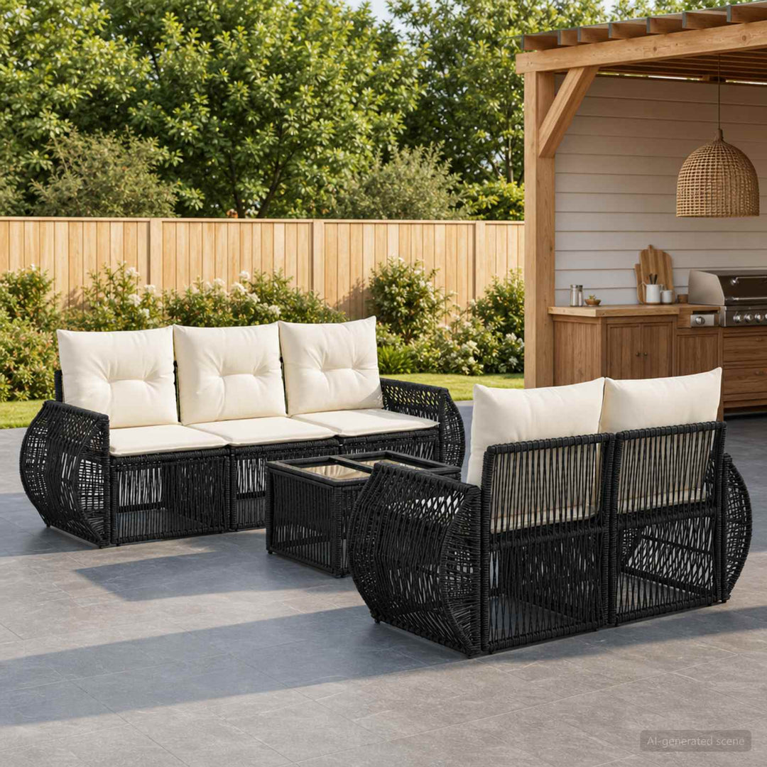 Havesofa Sæt 6 stk. Sort polyrattan