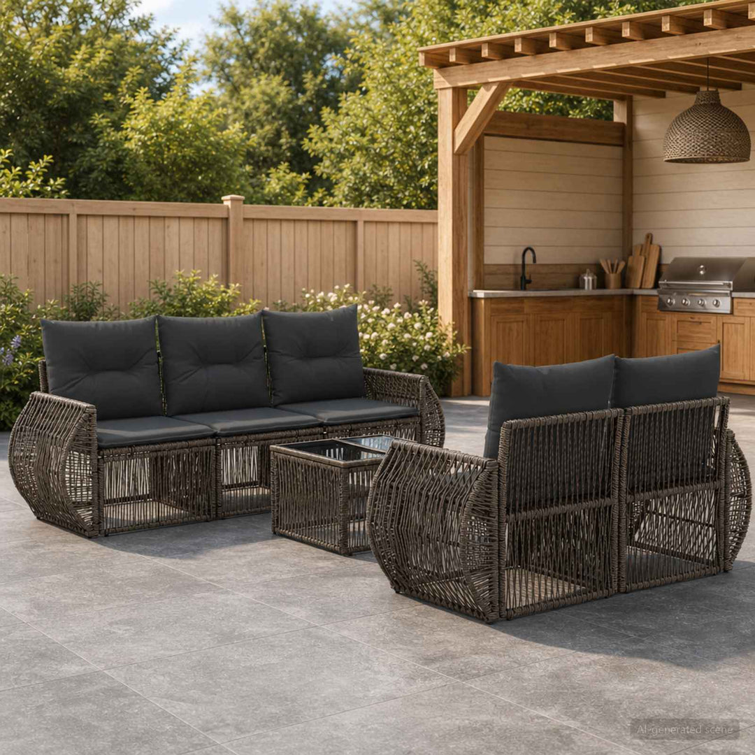 Havesofa Sæt 6 stk. Grå polyrattan