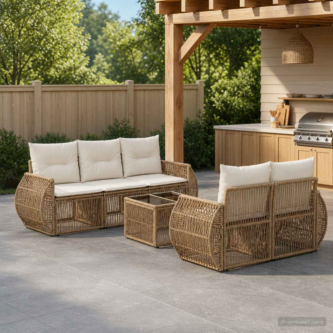 Havesofa Sæt 6 stk. Beige polyrattan