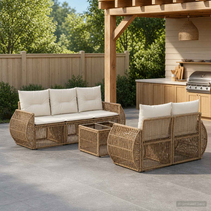 Havesofa Sæt 6 stk. Beige polyrattan
