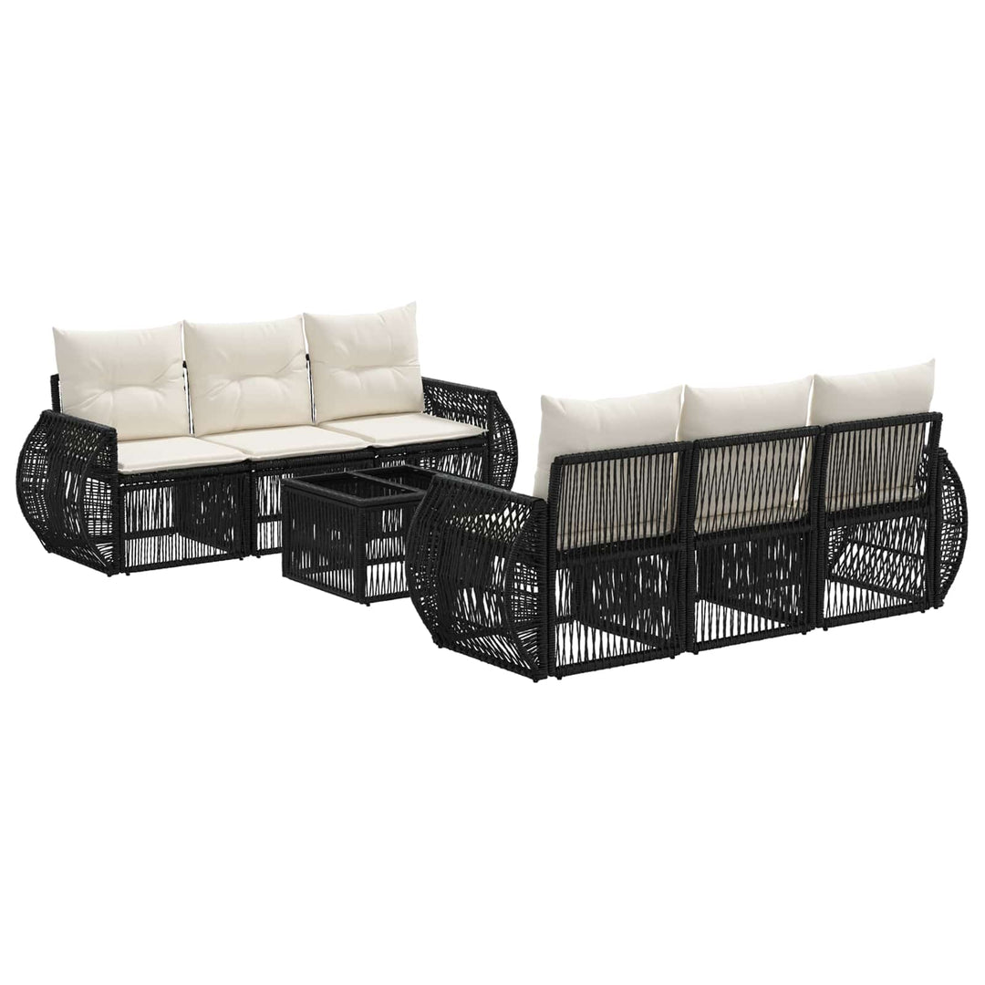Havesofa Sæt 7 stk. Sort polyrattan