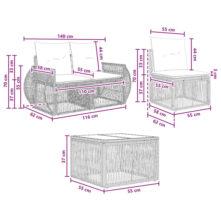 Havesofa Sæt 7 stk. Sort polyrattan