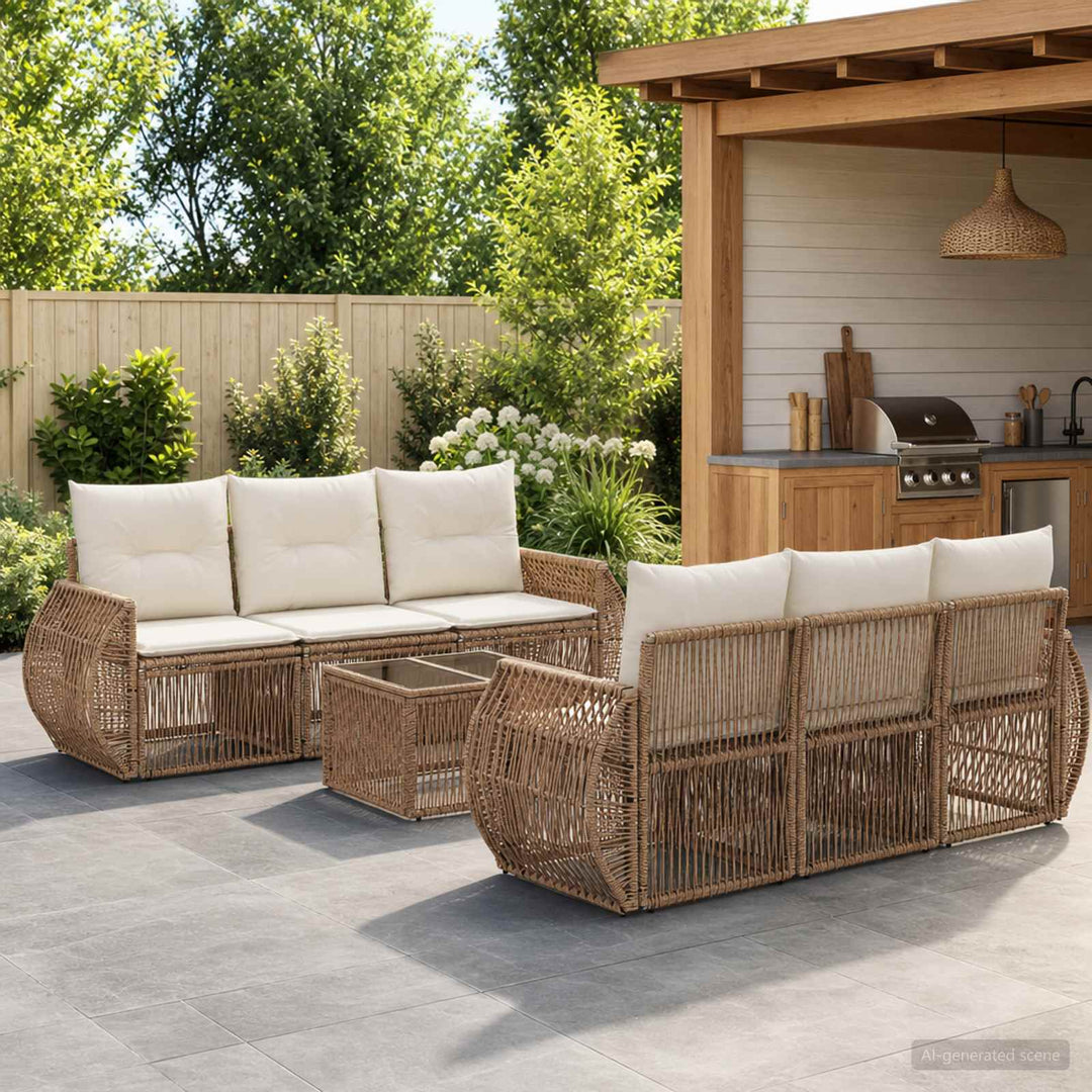 Havesofa Sæt 7 stk. Beige polyrattan