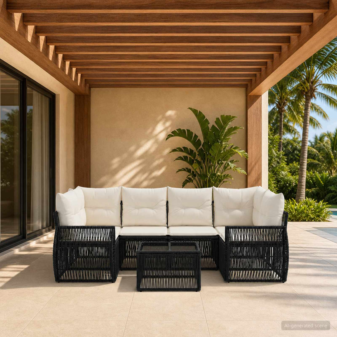 Havesofa Sæt 7 stk. Sort polyrattan