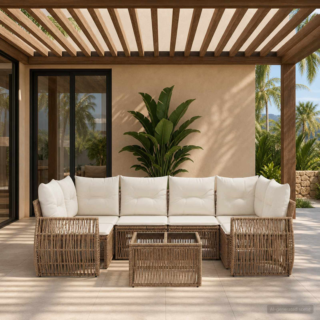 Havesofa Sæt 7 stk. Beige polyrattan