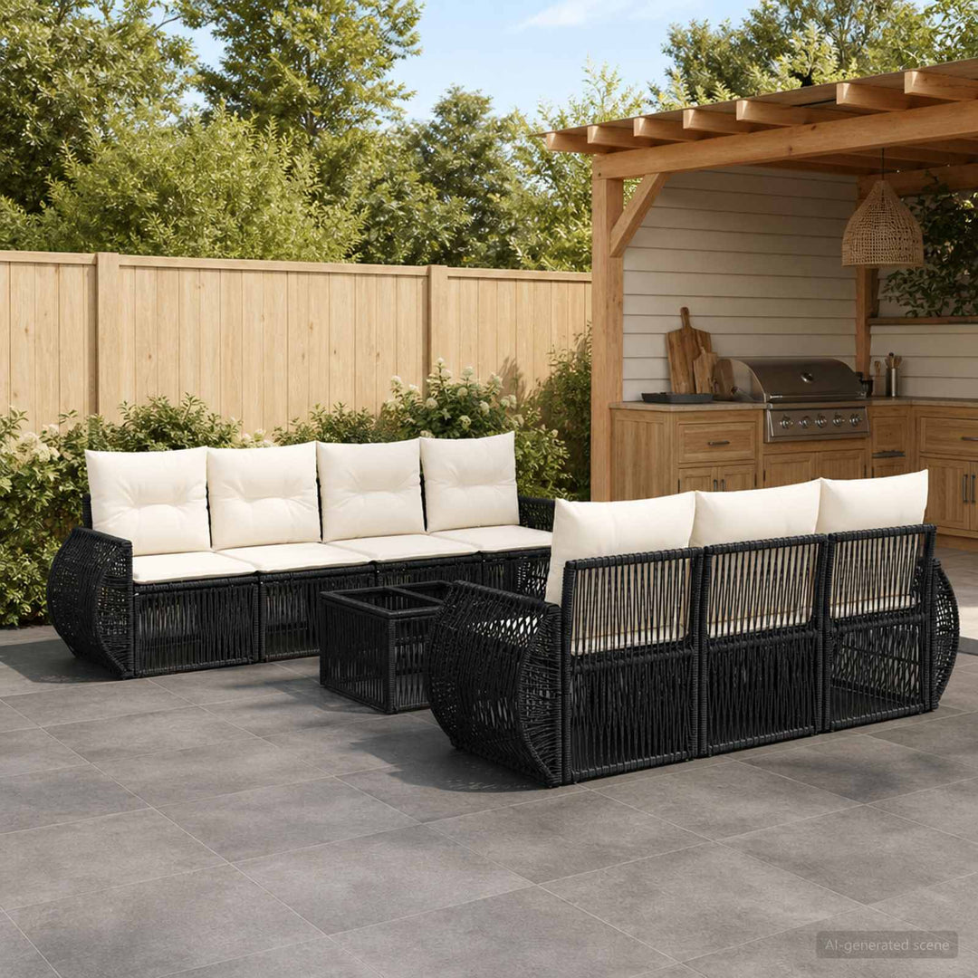 Havesofa Sæt 8 stk. Sort polyrattan