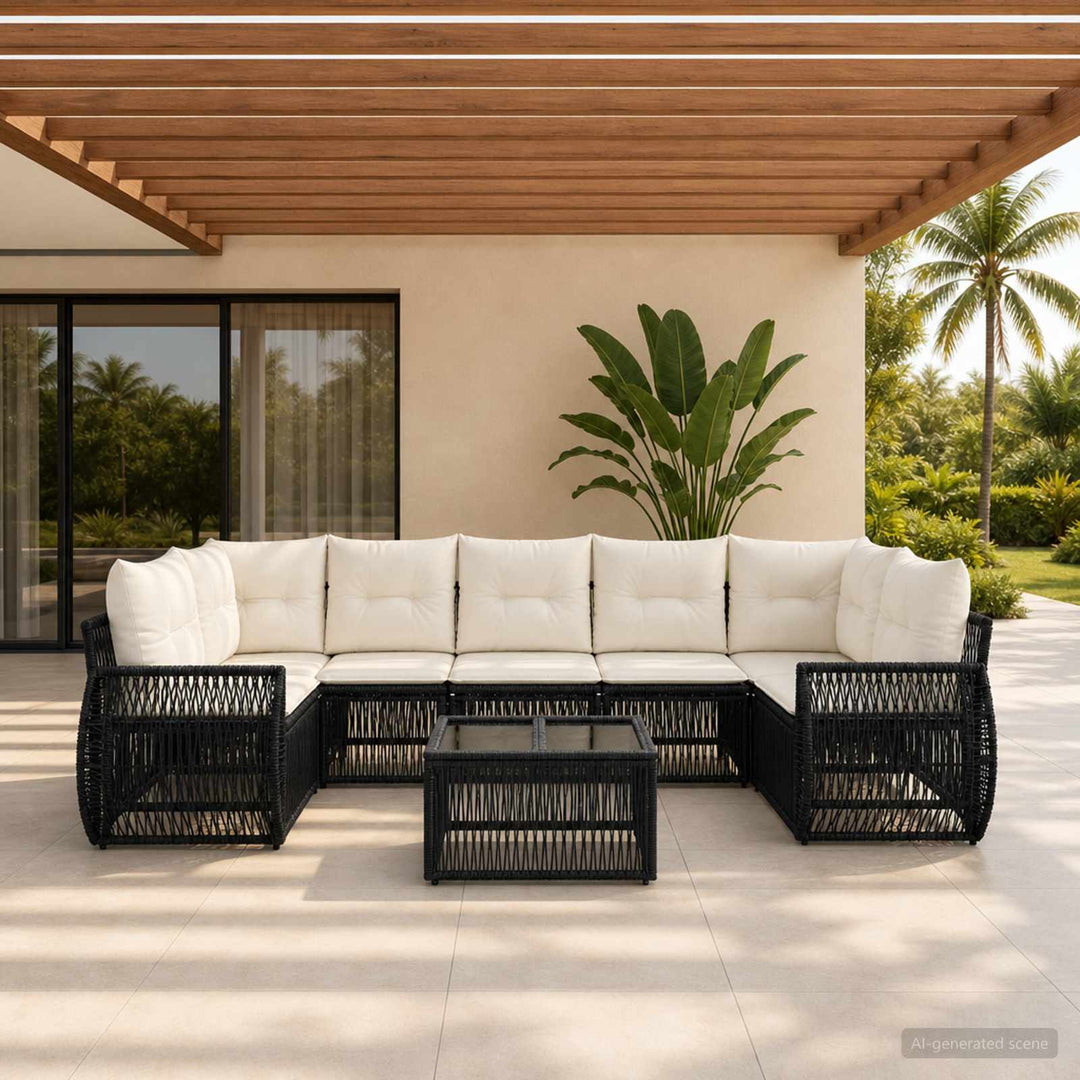 Havesofa Sæt 8 stk. Sort polyrattan