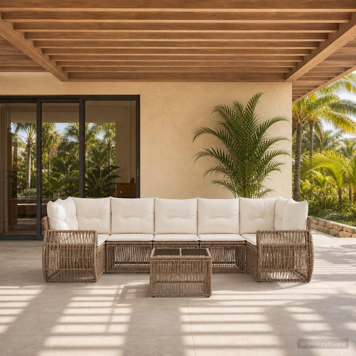 Havesofa Sæt 8 stk. Beige polyrattan