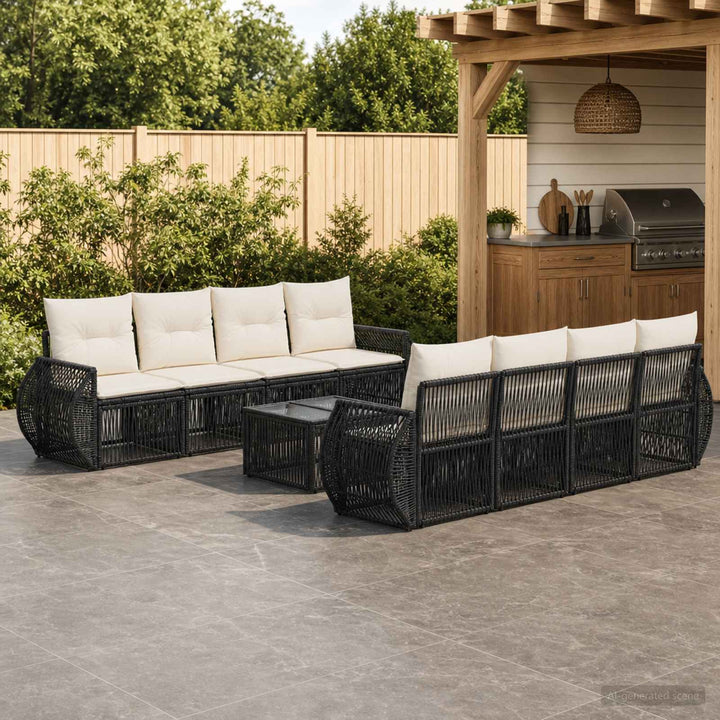 Havesofa Sæt 9 stk. Sort polyrattan