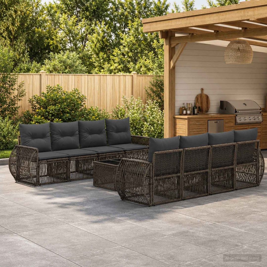 Havesofa Sæt 9 stk. Grå polyrattan